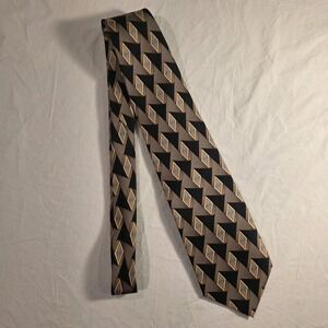 Firenze‎ 100% Silk Tie Men's Necktie Geometric Print, Black Brown Gold